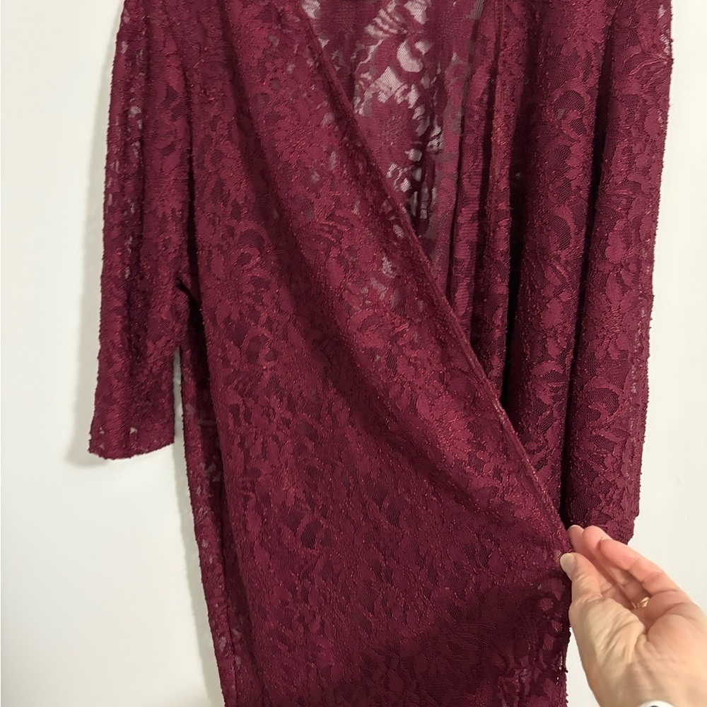 Catherines Women’s Lace Open Front Cardigan Size 22W Burgundy Floral 3/4 Sleeves - Picture 4 of 9